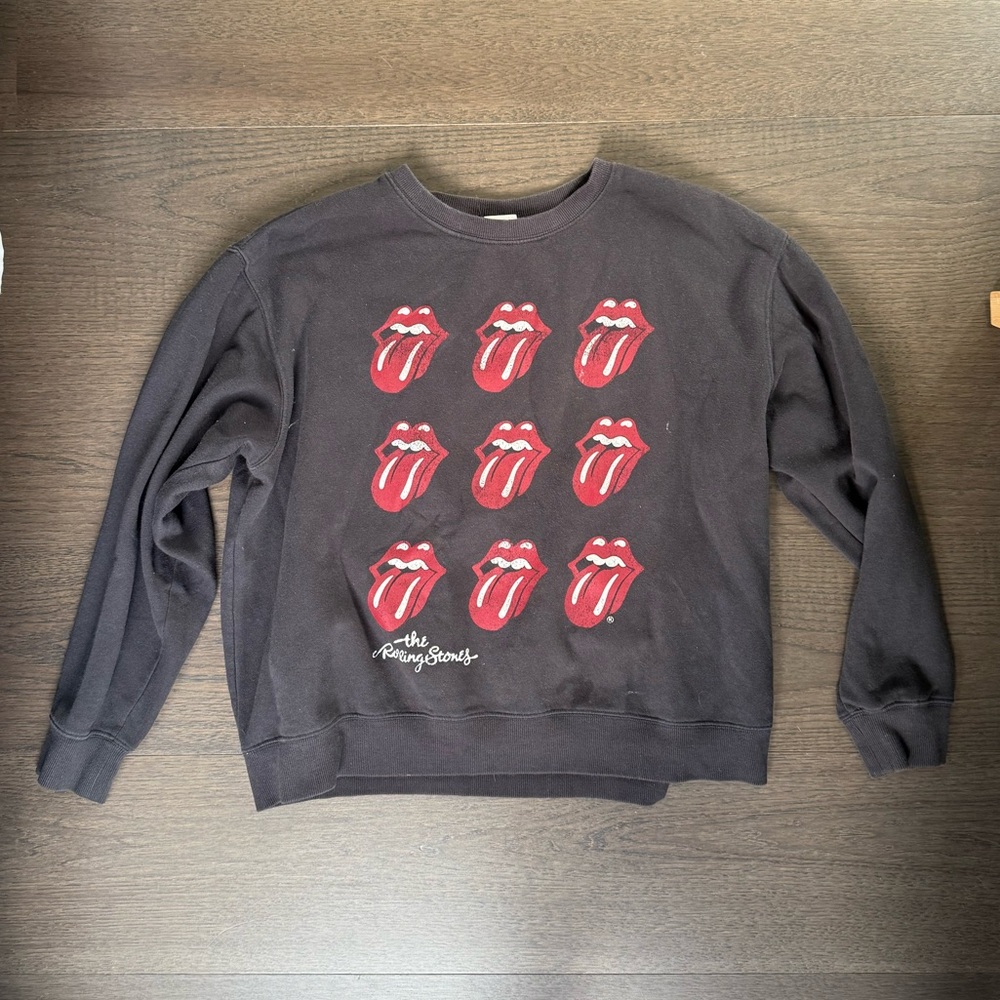 H&M Black Crewneck Sweater with Red Rolling Stones Logos